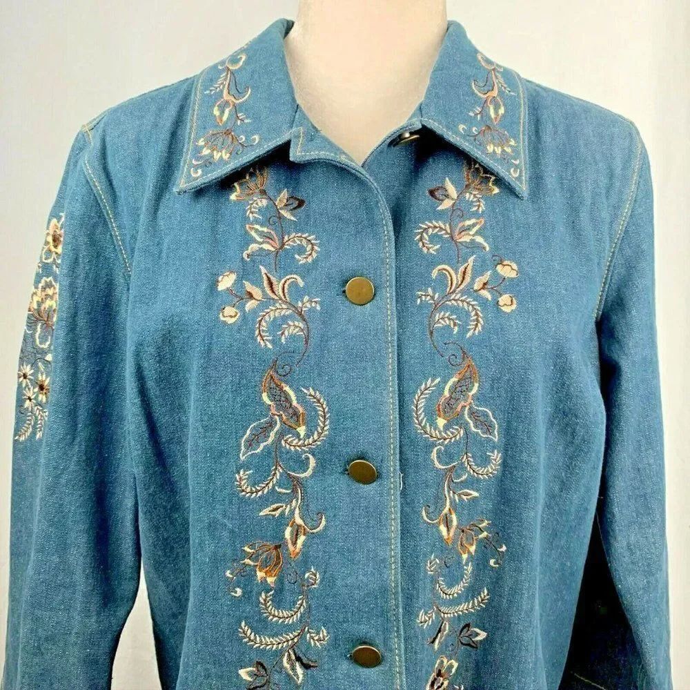 Coldwater Creek Cotton Denim Jacket S Floral